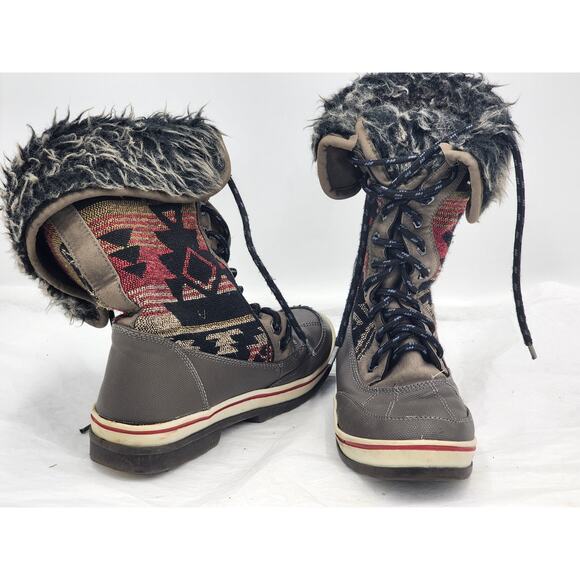 Aztec Print Snow Boots Warm Faux Fur Women Size 6/7 Boho Cozy Winter W22750 - Picture 15 of 16